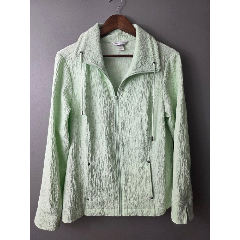 Christopher & Banks Mint Green Crinkle Texture Zip Up Jacket Large RN 63823